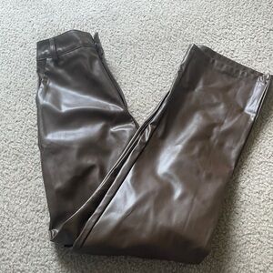 Women’s wide leg brown leather pants